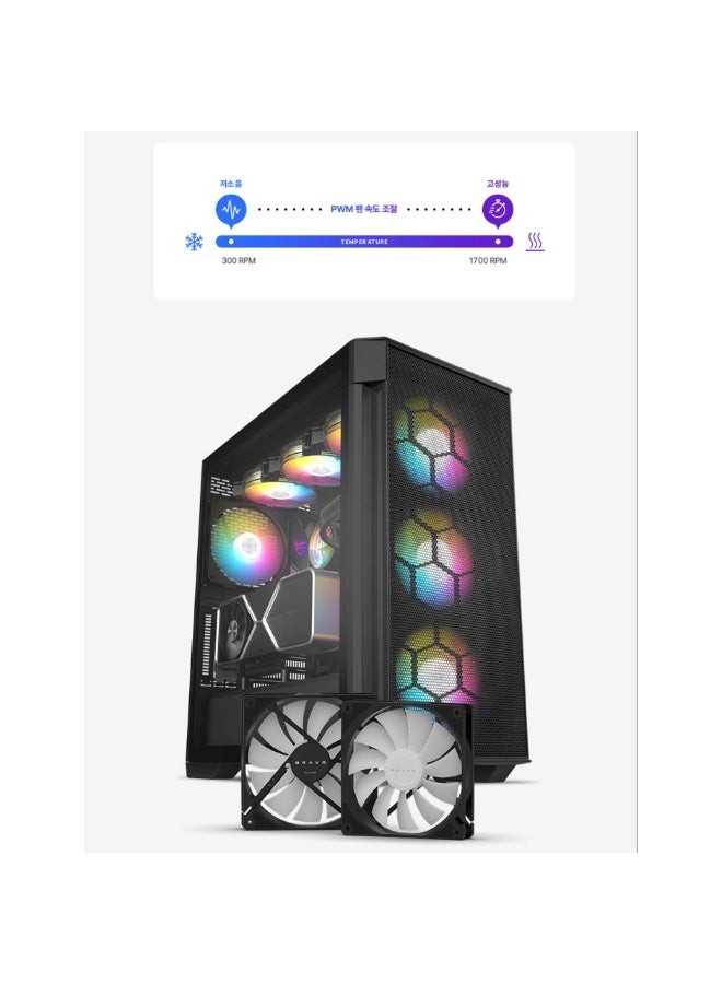 Bravo G140 ARGB PWM 140MM aRGB PC Fan: Quiet, Powerful 1700 RPM ARGB 5V - 4Pin PWM Fan Controller Support - air flow 73.9 CFM - Hydro Bearing - Image 5